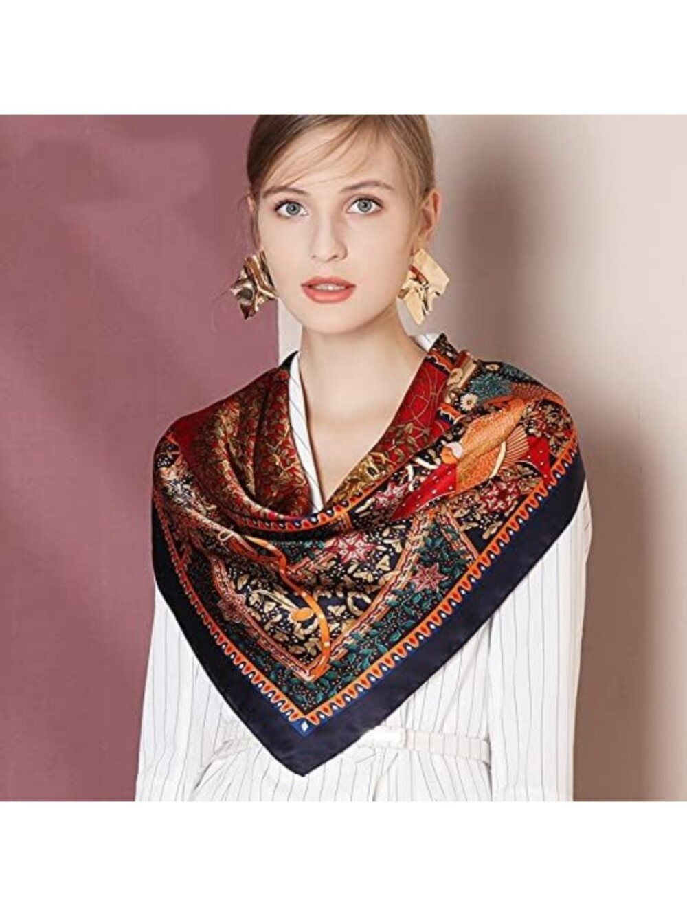 Luxurious 100% Silk Scarf - Large 43" Square Shawl & Hair Wrap - Perfect Gift! - Picture 3 of 7